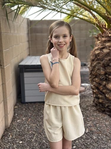 Image of Arshiner Girls Summer 2 Piece Outfit Sleeveless Top and Paperbag Waist Shorts with Pockets Kids Shorts Set Ages 5-13