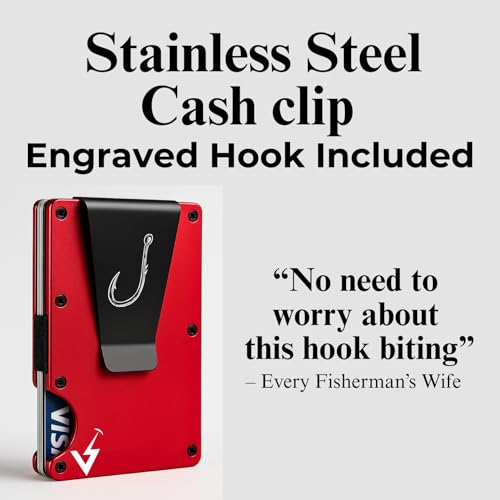 Out Fishin’ Bass Wallet – RFID Blocking Metal Wallet for Men – Slim Ridge Style Card Holder – AirTag Compatible – Minimalist Fishing Wallet (OG Bass, Crimson Red)2