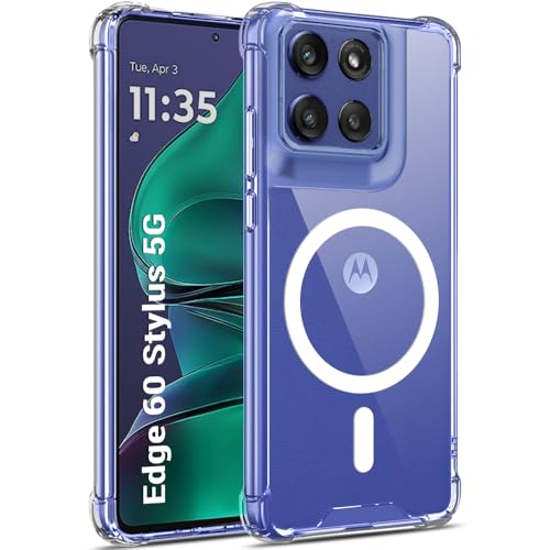 Image of TheGiftKart Shockproof Crystal Clear Back Cover Case for Motorola Moto Edge 60 Stylus 5G | 360 Protection | Hard Clear Back Cover for Moto Edge 60 Stylus (PC & TPU, MagSafe Compatible, Transparent)