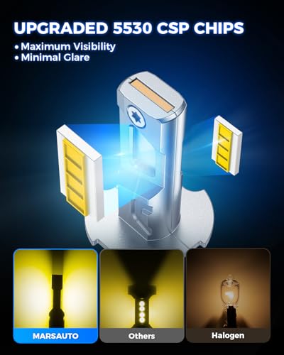Image of Marsauto H3 LED Bulb Yellow, 12,000LM Super Bright H3 Yellow LED Fog Light Bulbs, 6000K Cool White Fit for Fog Lights & DRL, Plug-Play Canbus Ready, Pack of 2