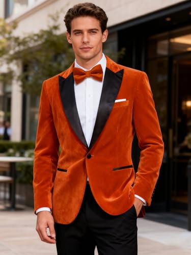 Image of Barry.Wang Velvet Mens Blazer Mardi Gras Sport Coat Brooch Regular Fit Tuxedo Peaked Lapel Suit Jacket Carnival Parade