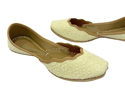 Stop n Style Cream Punjabi Jutti for Women Thread Work Handmade Shoes Indian Juttis Flat Mojari3