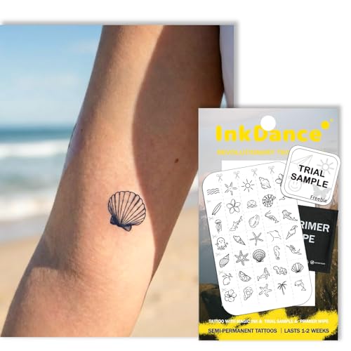 InkDance Semi-Permanent Tattoo Minimalist Tiny Ocean Tropical Boho Long Lasting Temporary Tattoos Waterproof Plant-Based Ink Lasts 1-2 Weeks Color Develops in 24 Hours D305