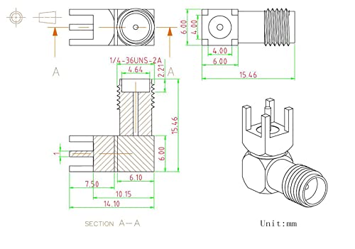 Conectores SMA hembra ángulo recto PCB 10 piezas miniatura 3
