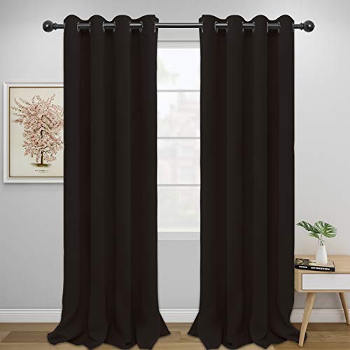 Image of Easy-Going Blackout Curtains for Bedroom, Solid Thermal Insulated Grommet and Noise Reduction Window Drapes, Room Darkening Curtains for Living Room, 2 Panels (52x108 in,Dark Brown)