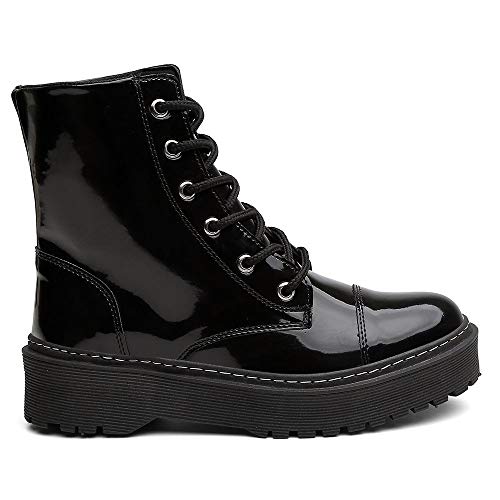 Bota Coturno Feminina Tratorada Tendência Blogueiras + Relógio - Preto Verniz/36