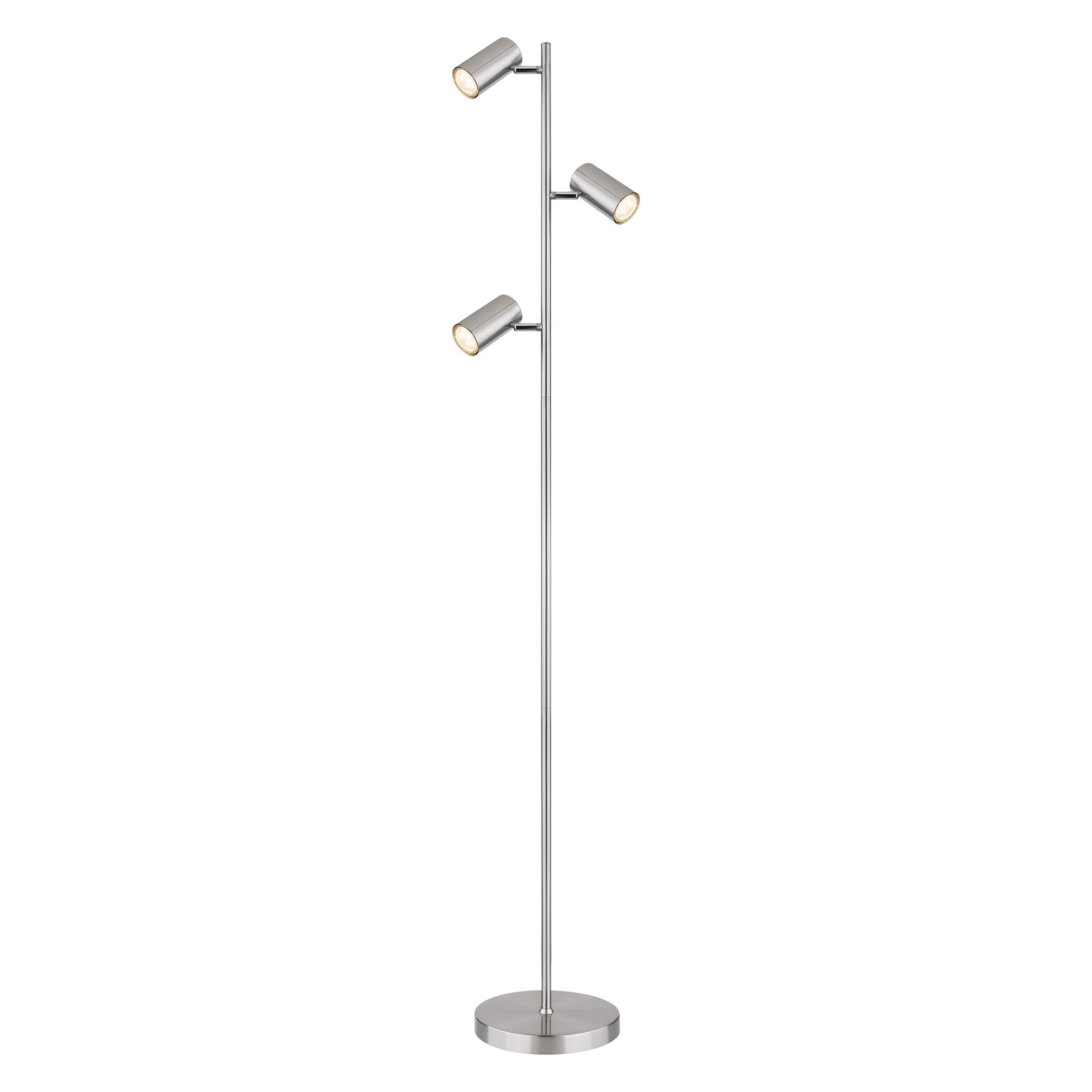 Stehleuchte Luvio 3-flammig GU10 | Satin Nickel, Modernes Industrial-Design, Verstellbare Strahler | Ideal für Wohnzimmer, Schlafzimmer und Home-Office