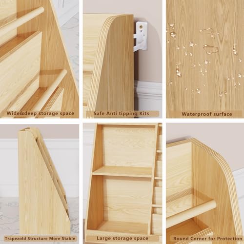 Image of Lkeiyay 5 Tier Kids Bookshelf,Baby Bookshelf,Toy and Book Storage for Kids,Book Display Shelf,Natural