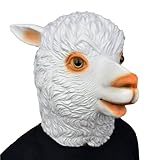 White Sheep Mask Lamb Full Head Mask Latex Realistic Animal Costume for Adults, Hand Painted Farm Animal Mask for Halloween, Cosplay, Carnival, Masquerade Party & Fancy Dress