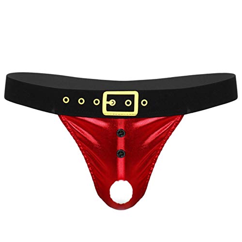 Lingerie pour Hommes sous-vêtements de noël Costume de Fantaisie de père noël avec Un Trou Brillant métallique Taille Basse Renflement Poche t-Back String Sexy Cover