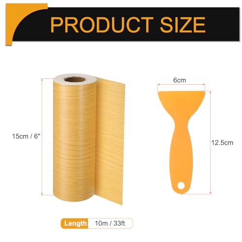 Image of HARFINGTON Wood Grain Repair Tape 6 Inch x 33ft Self Adhesive Repair Patch Tape Simulated Wooden Floor Tapes with Plastic Scraper for Tables Doors Windows Furniture, Oak
