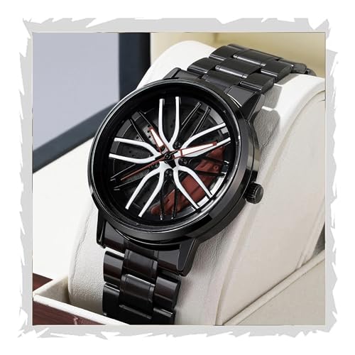Image of GOLDENIZE FASHION Branded Men's Sport Quartz Watch Car Wheel Dial Rotating Casual Fashion Stainless Steel Alloy Men Multicolour Luxury Watches Wheel Dial Men's Metal Watch Gift Creative Watch