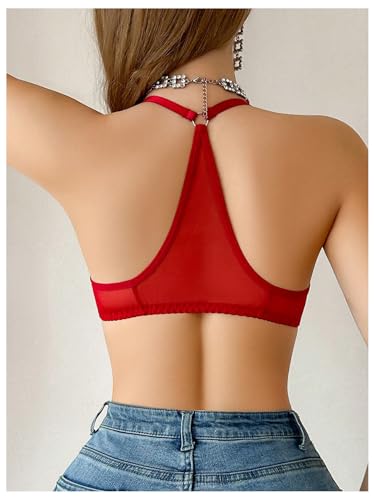 Image of SOLY HUX Women's Sheer Mesh Through Bra Sheer Bralette Front Closure Deep V Neck Wireless Lingerie Sexy Lingerie Bra