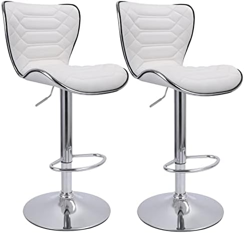 JONAFORS Premium Adjustable Swivel Bar Stools,Kitchen Counter Bar Stools PU Leather Padded with Back, Set of 2,White