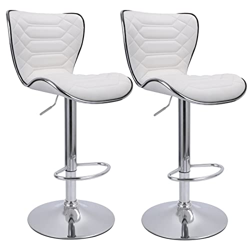 Jonafors Premium Adjustable Swivel Bar Stools,Kitchen Counter Bar Stools Pu Leather Padded With Back, Set Of 2,White #TOP18