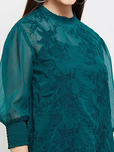 Image of Max Women Polyester Regular Fit Embroidered Round Neck Casual Top