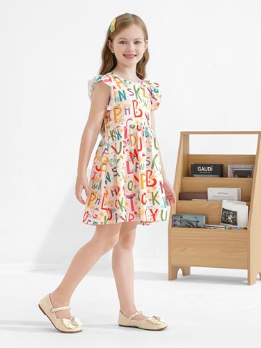 Toddler Girls Back to School Dress Casual Flutter Sleeve Swing Midi Kids Summer Sundress School Outfit 4-8 Years3