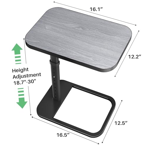 Image of Kitstorack TV Tray Table, Adjustable Height & Rounded Metal Corners, Snack Table for Couch, Sofa, Bed, Chair, Living Room, C Shaped End Side Table for Eating, Dinner or Laptop, Small Spaces, Dark Gray