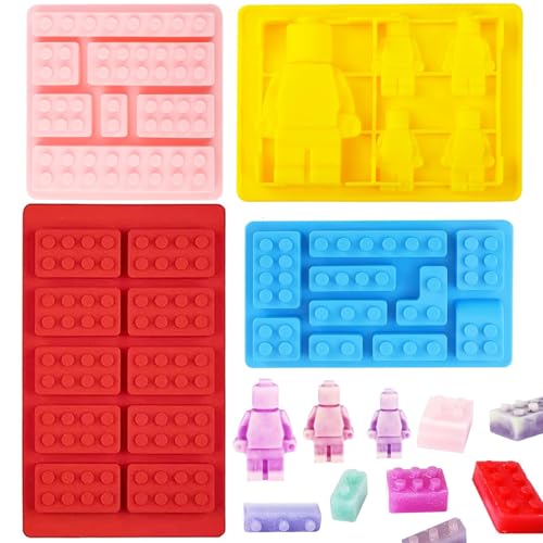 KOOKZ Bausteine Silikonform Roboter 4er Set Pralinenform Silikon, Antihaft Schokoladenform Fondantformen für Gelee, Kuchen Deko, Süßigkeitenform, Silikonformen zum Backen und Eiswürfelmachen