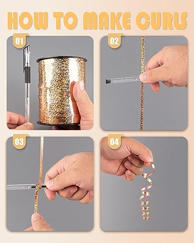 Image of PartyWoo Shiny Metallic Ribbon, 500 Yard Curling Ribbon for Crafts & Gift Wrapping, Rose Gold & Champagne Gold, Ideal for Balloons, Hair, Florist Flowers (1 Roll)