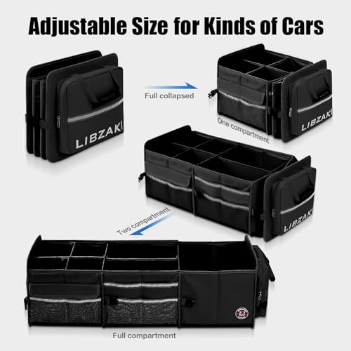 Image of LIBZAKI Oversize 4 in 1 Car Trunk Storage Organizer, Multi Compartment Collapsible Trunk Storage Box with Cooler Bag for Car Truck SUV-Black