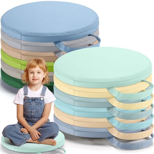 Suzile 12 Pcs 12'' Floor Cushions for Classroom Flexible Floor Seating with Handles Classroom Carpet Cushions for Kids Toddlers Daycare Preschool Furniture(Multicolor,Round)