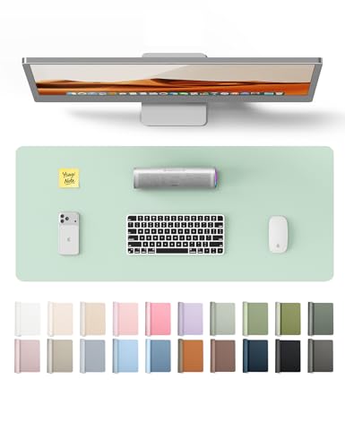 YSAGi Leather Desk Protector, Office Mat, Large Mouse Mat, Non-Slip PU Leather Blotter, Laptop Pad, Waterproof Writing Pad for Office and Home (Pale Green, 23.6' x 13.8')