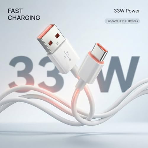 Image of Type-C 33W Fast Charging Cable | HyperCharge Enabled | 3A USB to Type-C Cable | 480Mbps Data Transfer | Compatible for Mi & Xiaomi, Redmi, Samsung Galaxy, Android Phones & Laptops (White)