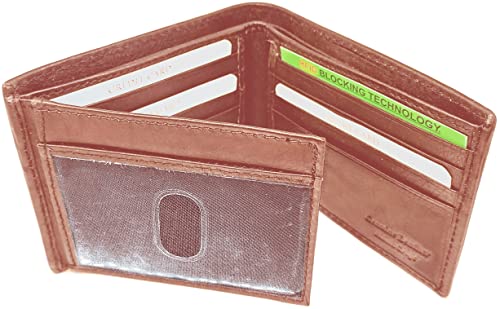 Paul and Taylor Men's, RFID Protected, Genuine Leather BiFold Wallet With 2 ID Windows On Fold Out (British Brown)