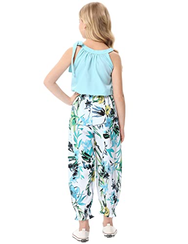 Geru Girls Rompers Halter Tie Up Sleeveless Casual Jumpsuits Floral Printed Long Pants With 2 Pockets 9-10Y #TOP4