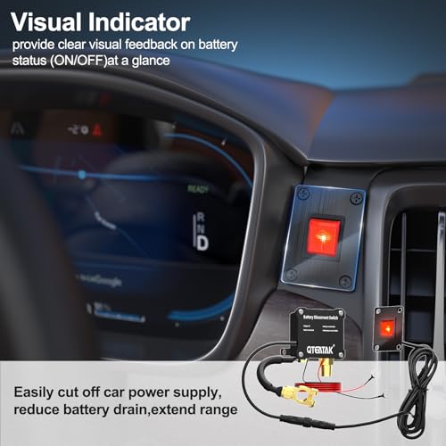 Image of 12V 250A Battery Disconnect Switch Kill Switch | KCD4 Illuminated Boat Rocker Panel Switch (AC 16A 250V /20A 125V) for Car Truck RV, 9.84 FT Cable, Prevent Battery Drain