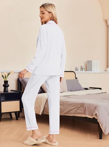 Image of Ekouaer Pajamas Women's Long Sleeve Sleepwear Soft Button Down Loungewear Pjs Lounge Set Nightwear XS-XXL