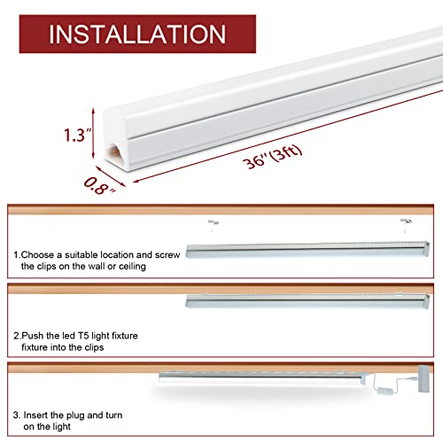 Kihung (8 Pack LED T5 3FT Tube Light Fixture, 15W, 1800lm, 6500K, 3 Foot Linkable LED Shop Light Tube, Ceiling, Workshop, Corded Electric with Built-in ON/Off Switch by Kihung - Used condition - Image 5