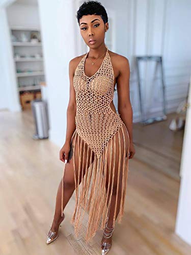 Anna-Kaci Womens Halter Crochet Tassel Swimwear Summer Beach Dress Bikini Cover Up3