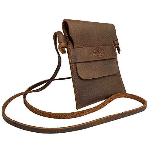 Heather's, Mini Travel Bag Handmade From Full Grain Leather - Classic Organizer, Coin Pouch - Storage Case For Id, Credit Cards, And Cash - Bourbon Brown #TOP2
