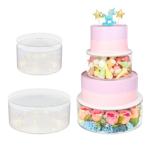 🍰【Viene fornito con catene luminose】riceverete 2 pezzi Supporto per torte in acrilico e 2 pezzi Catena luminosa per la decorazione (1,5 metri di lunghezza x 2). La combinazione ben studiata può soddisfare le vostre esigenze quotidiane per la decorazione di torte.