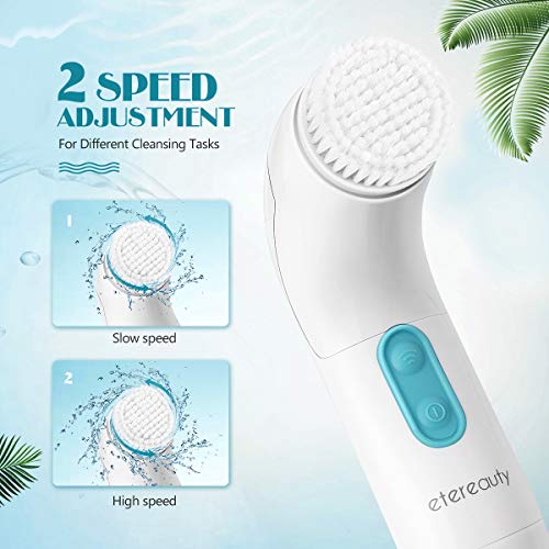 【New Version】ETEREAUTY Facial Brush Waterproof Body Facial Cleansing Brush Spin Brush for Deep Cleansing, Gentle Exfoliating and Removing Blackhead with 5 Brush Heads - Thumbnail 4