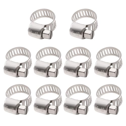 YIXISI 10 Piezas 6-12 mm Abrazaderas de Manguera, Abrazadera de Manguera de Acero Inoxidable 304, Abrazaderas de Tubo Ajustables, para Tubo de Manguera