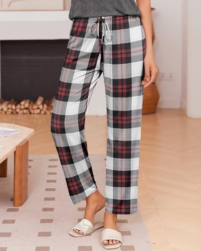 Image of Ekouaer Pajama Sets for Women Round Neck Pjs Short Sleeve Sleepwear with Long Pants Loose Lounge Sets
