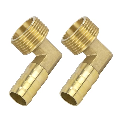 Connector de Manguera de Lengüeta, Codo de 90 Grados Acople de Latón, 2 PCS 16 mm 3/4 Macho, Adaptador de Tubo Accesorios para Agua, Gas, Aceite