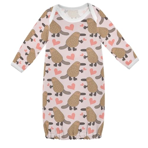 WIFIU Cute Cartoon Platypus Hearts Baby Girls Boys Sleeper Gown Cotton Nightgown Long Sleeve, Baby Nightdress Sleeping Clothes for Newborn 0-3 Months Multicolor