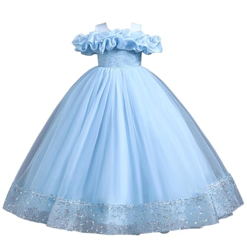 Off The Shoulder Sequin Tulle Prom Dress for Flower Girls A-line Puffy Princess Dresses Full Length Pageant Gowns