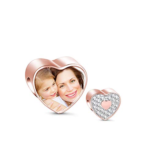 Gnoce Rose Gold Heart Custom Photo Charm Bead Sterling Silver 