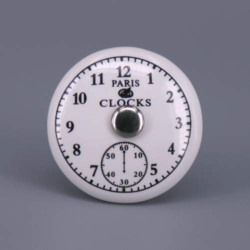 Southst 1x Decorative Round Black and White Clock Cabinet Handle, Bureau Dresser Drawer Pull, Unique Cupboard Knob - (Color: D)