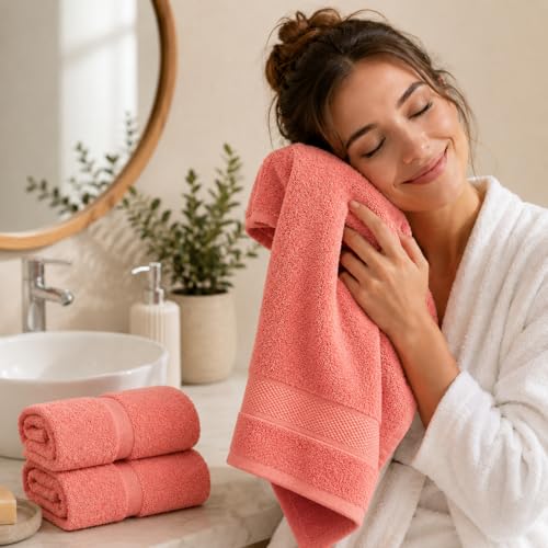 Image of Sulfar 100% Combed Cotton, Quick Drying Highly Absorbent, Luxury Hand Towel Set (Pack of 2, 40 X 70 cm) Coral Pink