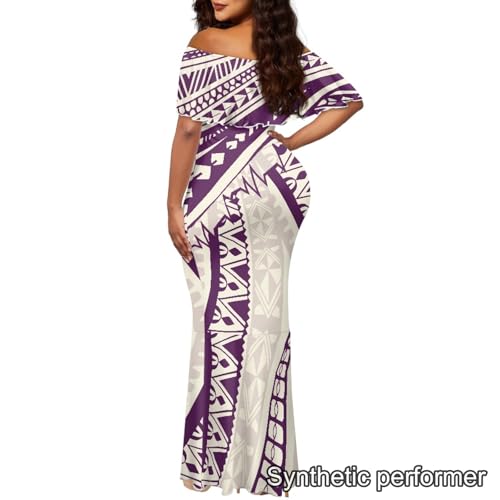 Image of Polynesian Dresses for Women Off Shoulder Maxi Dress Puletasi Samoan Dresses S-7XL