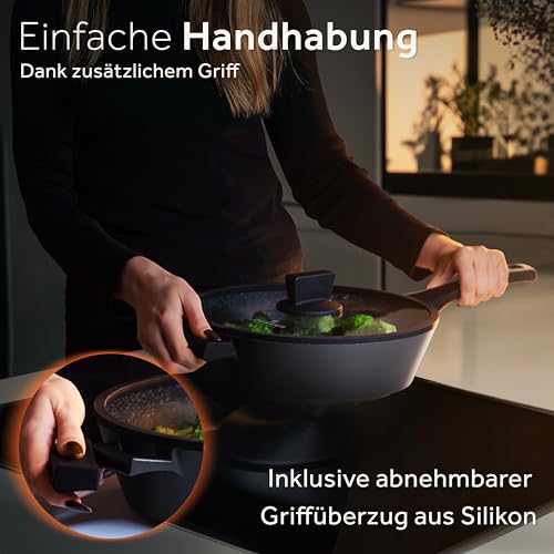 ZWIEGER Große Pfanne mit Deckel 28cm – Schmorpfanne 28 cm hoher Rand, Aluguss, vollflächiger Edelstahlboden, für alle Herdarten (inklusive Induktion) geeignet – Antihaft, PFOA- & PFOS-frei 6
