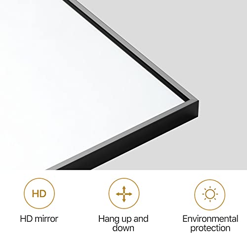 Natsukage 38"X26" Wall Mirror Full Length Wall-Mounted Mirror Hanging Mirror Black Bathroom Mirror For Wall Rectangular Mirror For Bedroom Living Room Horizontal/Vertical Aluminum Alloy Frame #TOP5