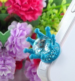 Dust Plug- Earphone Jack Accessories Lovely Crystal blue queen crown / Cell Charms / Ear Jack for Iphone 4 4s / Ipad / Ipod Touch / Other 3.5mm Ear Jack -------- from New York ,Takes about 2 - 6 working days for delivery with Shelley.kz INC.