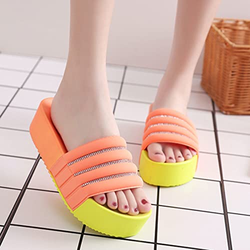Women's Light Weight Slippers Summer One Word Drag Flash Drill Loose High Bottom Non Slip Outer Wear Thick Bottom4